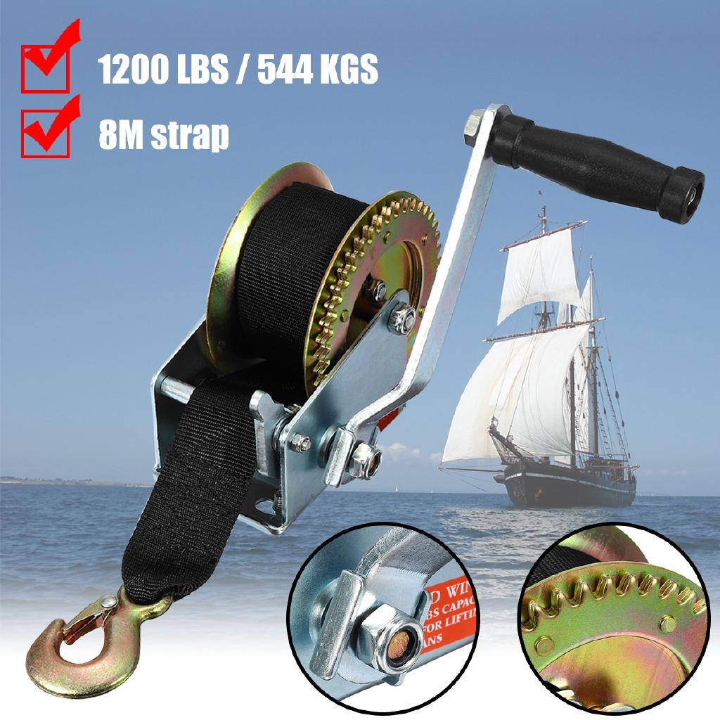 Black 1200LBS/544KGS Hand Winch Gear 2-Way Synthetic Boat Tailer Camper With 8M Strap