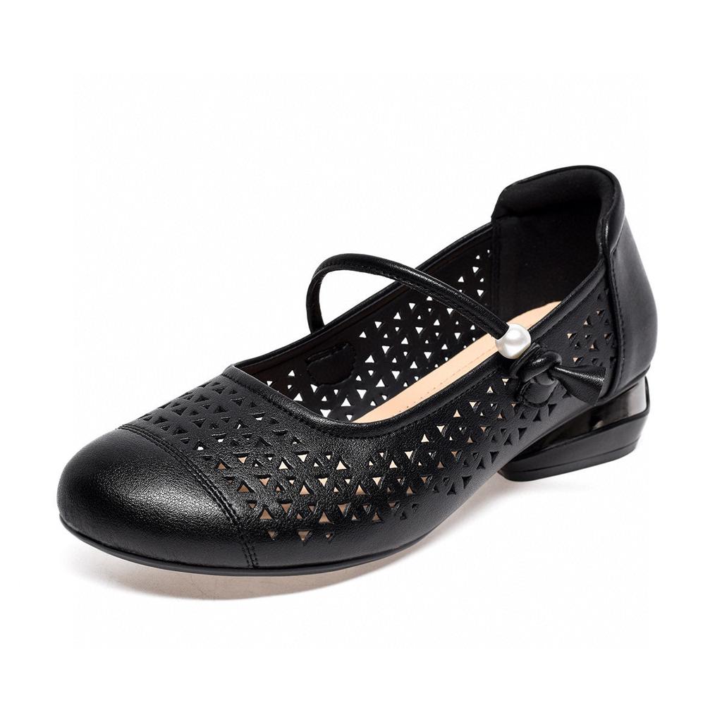 Damen Frühling und Sommer neue Mary Jane Schuhe mit runder Spitze, einpedalig, hohl, flache Schuhe mit flachem Ausschnitt, Damen Freizeitschuhe