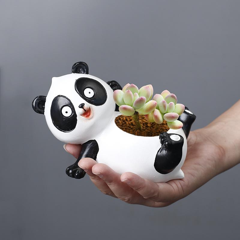 Cartoon Panda Flower Pot Succulent Pot Resin Planter Home Decor Indoor Decoration Desktop Ornaments Bonsai Plant Pot