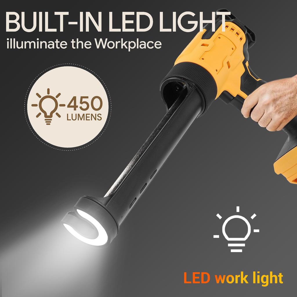 Cordless Caulking Gun Electric 6 Speed Rechargeable Digital Display with LED Light Practical Tool for Filling Sealing Repair