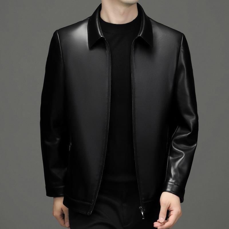 Shop Haining Leather Jacket Men's Jacket Short PU Leather Business Lapel Autumn Clothing Middle-aged Dad Leather Jacket