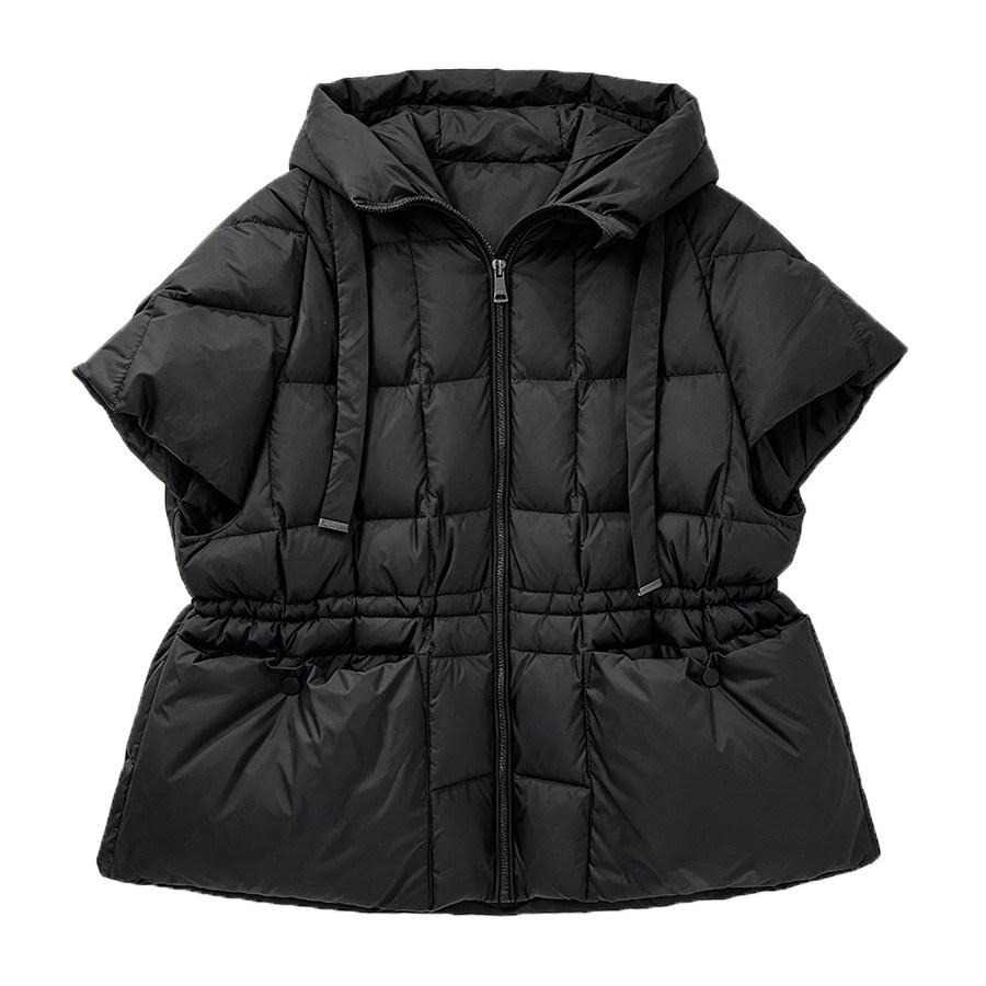 Autumn and winter short-sleeved down vest women's winter clothing new casual hooded white duck down inner drawstring waist jacket tide