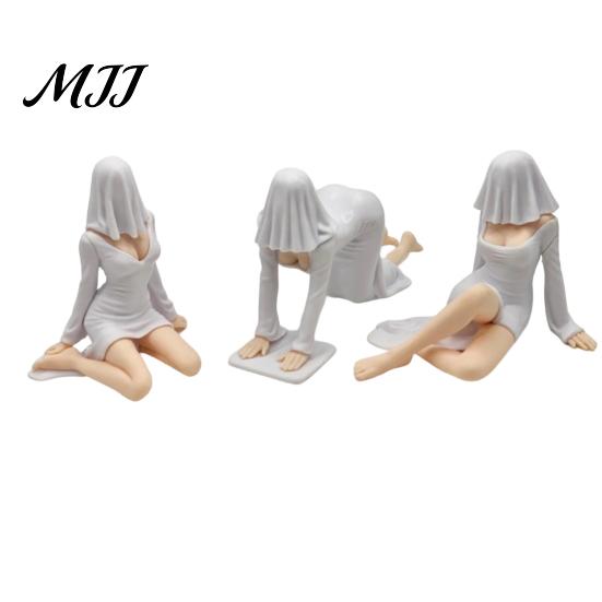 Decorative Seated Figurine Ghost Girl Hooded Sculpture, Ethereal Mysterious Statue, Gothic Whimsical Garden Ornament Queen Character Robe for