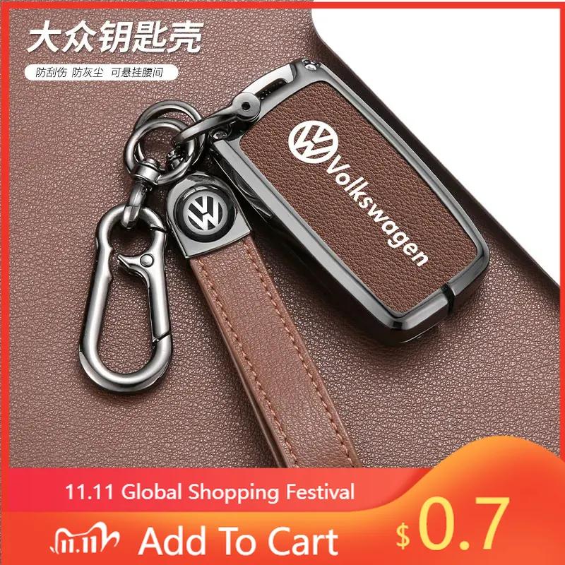 For VW Alloy Leather Car Key Case Cover Shell For Volkswagen VW Polo Golf Passat Tiguan Beetle Caddy T5 Up Eos Keychain Access