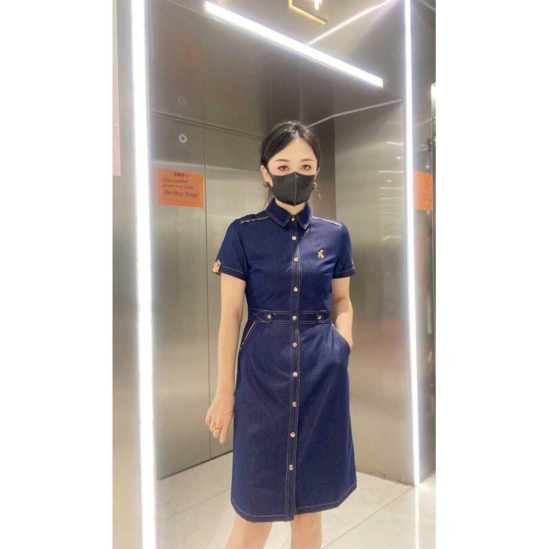 

Summer New Arrival Waist Trimming Short-Sleeved Casual Denim Skirt Blue XL
