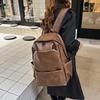 School Bag New Solid Color PU Backpack Large Capacity Middle School and College Students Schoolbag for Women, Simple and Versatile Casual Travel