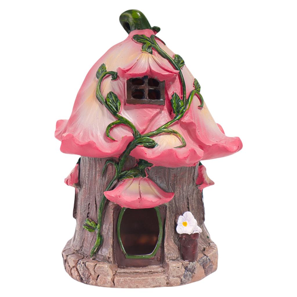 Charm Mushroom House Solar Lighted Outdoor Statue Waterproof Resin Patios Garden Decoration Ornament For Night Gardens
