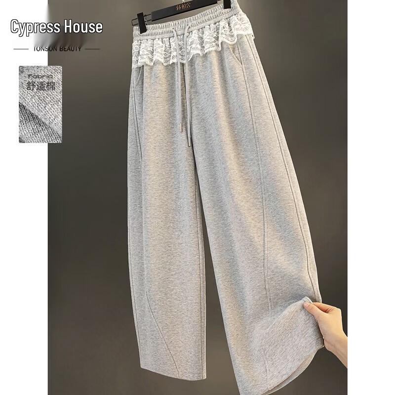 Silberzweig Women s Loose Fit Lace-Trim High-Waist Casual Pants M