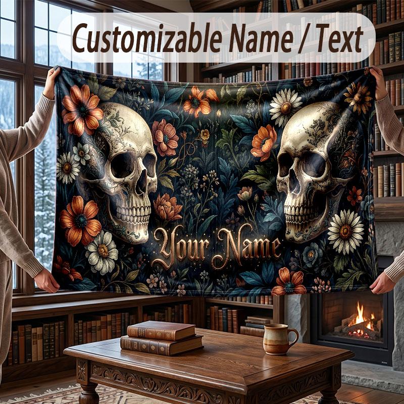 Floral Garden Theme Throw Blanket Custom Name Text Personalized Blanket Soft Cozy Blanket for Home Sofa Bed