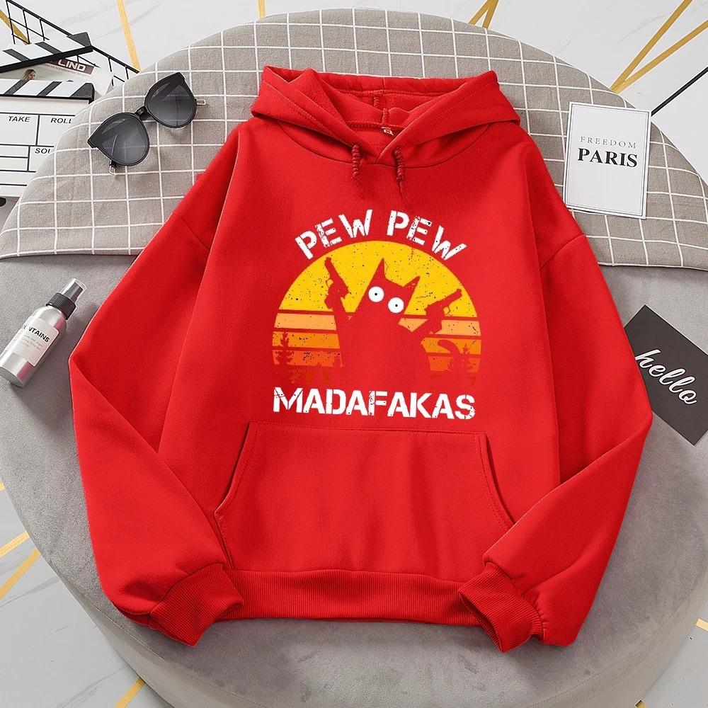 Pew Pew Madafakas Double Gun Cat Hoodie Women's Casual Fashion All-match Hoodie Sheep Warm New Pullover Harajuku Trend Hooded