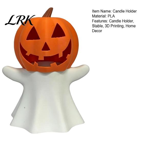 PLA Plastic Candlestick Halloween Pumpkin Ghost Candle Holder, Decorative LED Electronic Fall Holiday Decoration Stand, 3D Printed Ornament for Party