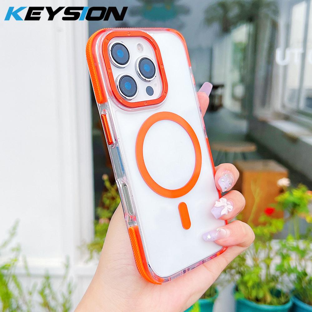 KEYSION Transparent Magnetic Case for MagSafe for iPhone 16 Pro Max Wireless Charging Shockproof Phone Cover for iPhone 16 Plus