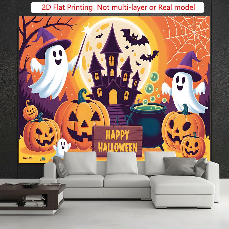 Party Backdrop Halloween Castle Flat Spooky Ghosts Pumpkins Haunted Photo Booth Background Party Decor