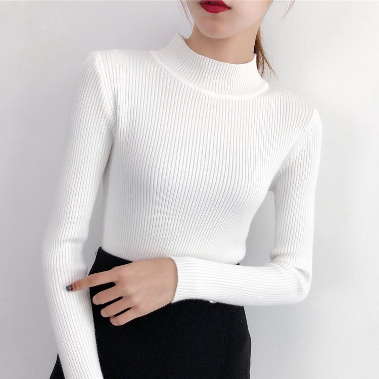 Women's Slim Fit Knitted Sweaters: 2023 Autumn/Winter Long-Sleeve Half-High Collar Inner Layer Shirt