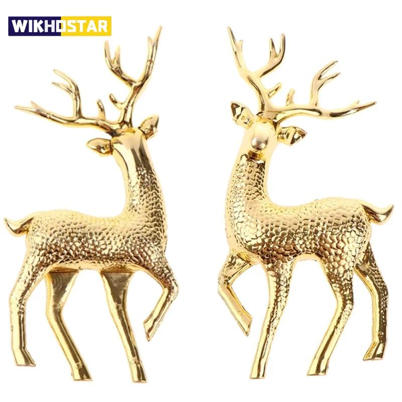 Gold Deer Statue Reindeer Figurines Plastic Elk Sculpture Living Room Luxury Home Christmas Decoration Tabletop Ornaments