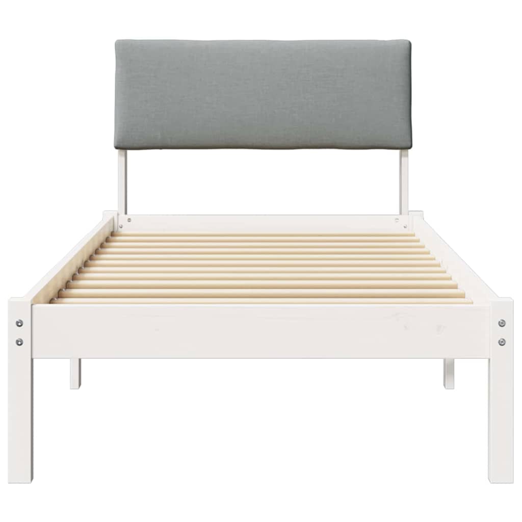Bed Frame in White and Light Grey 75 x 190 cm Solid Pine Wood