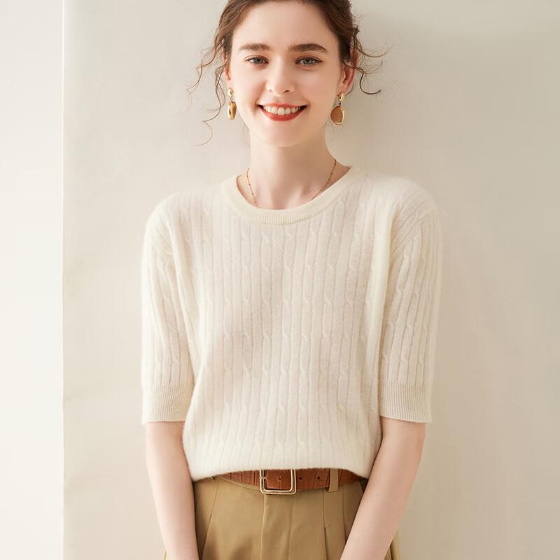 Fanzhen Women's Short-Sleeve Cashmere Blend Knit Top