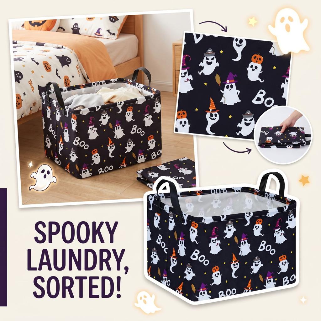 Halloween Hamper, Foldable Clothes Basket for Bathroom and Bedroom Storage