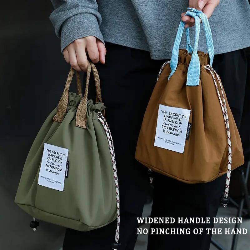 Large Waterproof Insulated Bento Box Bag with Drawstring Closure Thickened Lunch Bag for Work Student Picnic Cooler Tote Bag