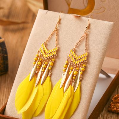 Fashion Bohemian Natural Feather Earrings for Women Elegant Long Vacation Style Temperament Earrings Party Daily Jewelry