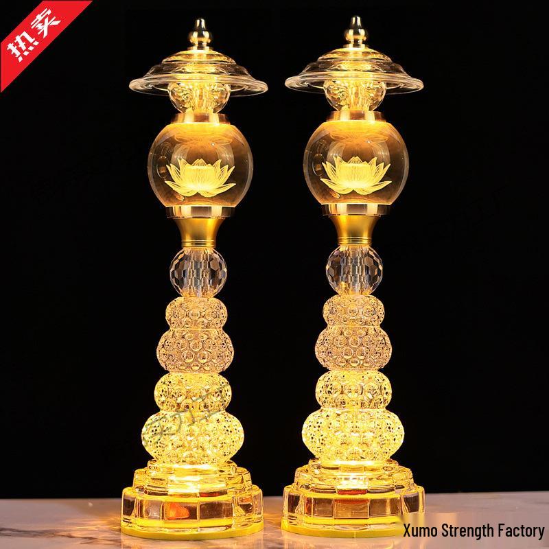Buddha Altar Seven-Color Crystal Lotus Lamp, Plug-in Pair for Year of the Horse