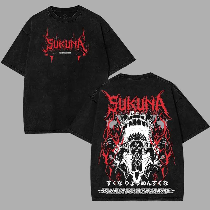 

Jujutsu Kaisen Ryomen Sukuna T-shirt For Men s Clothing Trendy Vintage Washed Oversized T Shirt High Quality Cotton Tees Tops XXL чорний