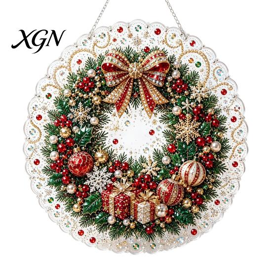 Kit di Creazione per Principianti, Kit Pittura Suncatcher con Perle Finte di Natale, Set Artistico Fai-da-te con Perline 3D di Babbo Natale Pupazzo di Neve Albero, Decorazione Fatta a Mano