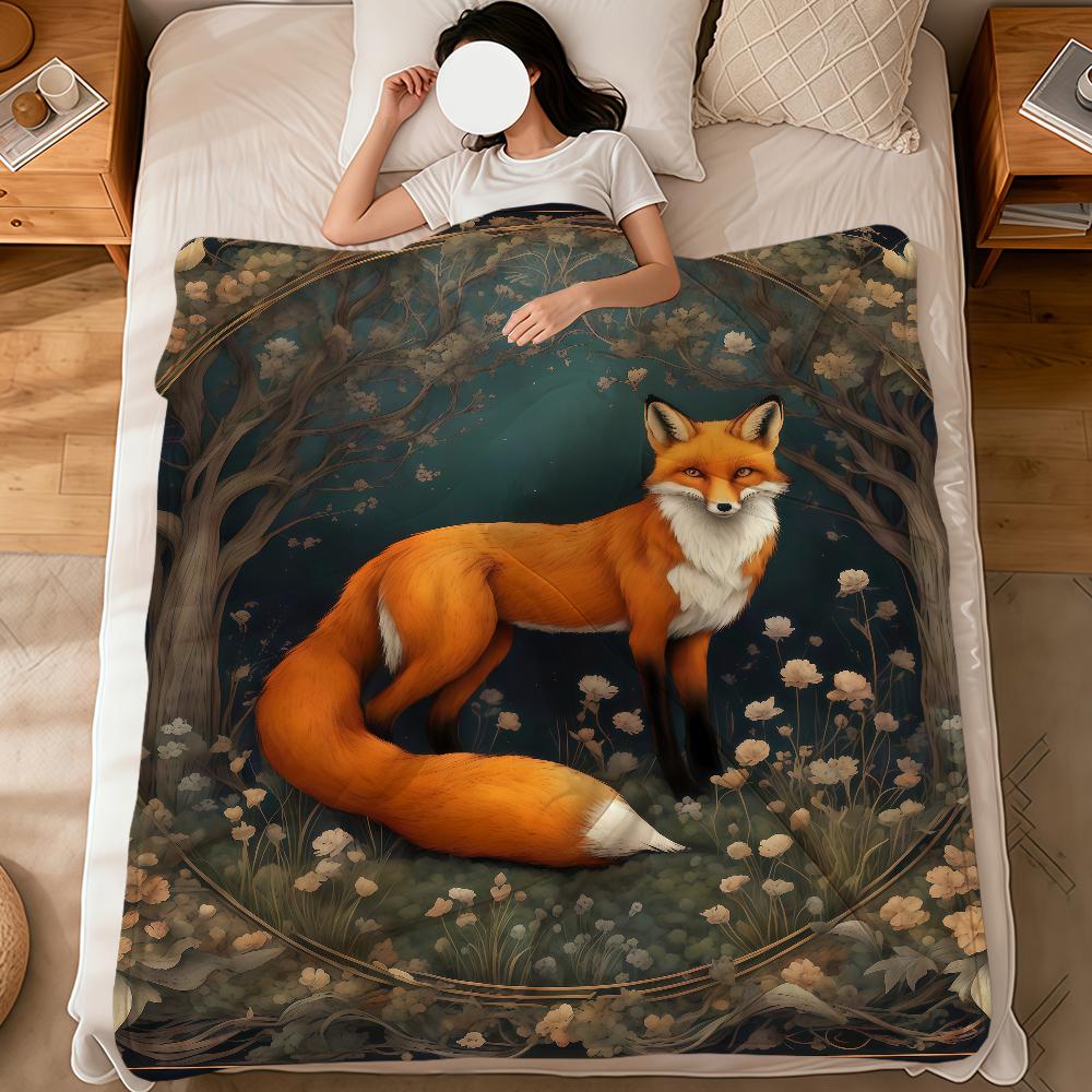 Vintage art animals fox crane flowers soft warm plush blanket dormitory sofa living room pet hogar bedroom gift nap home Flannel