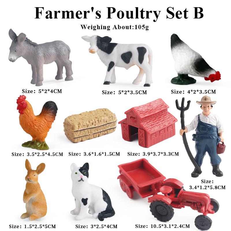 Oenux Zoo Farm Series Farmer Cow Hen Duck Model Action Figures Poultry Animals Set Figurine Miniature Educational Kids Toy