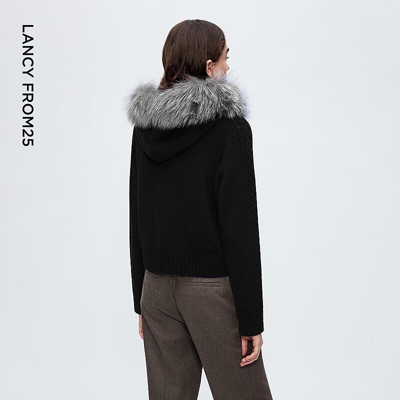 LANCY Wool & Fox Fur Collar Knit Cardigan