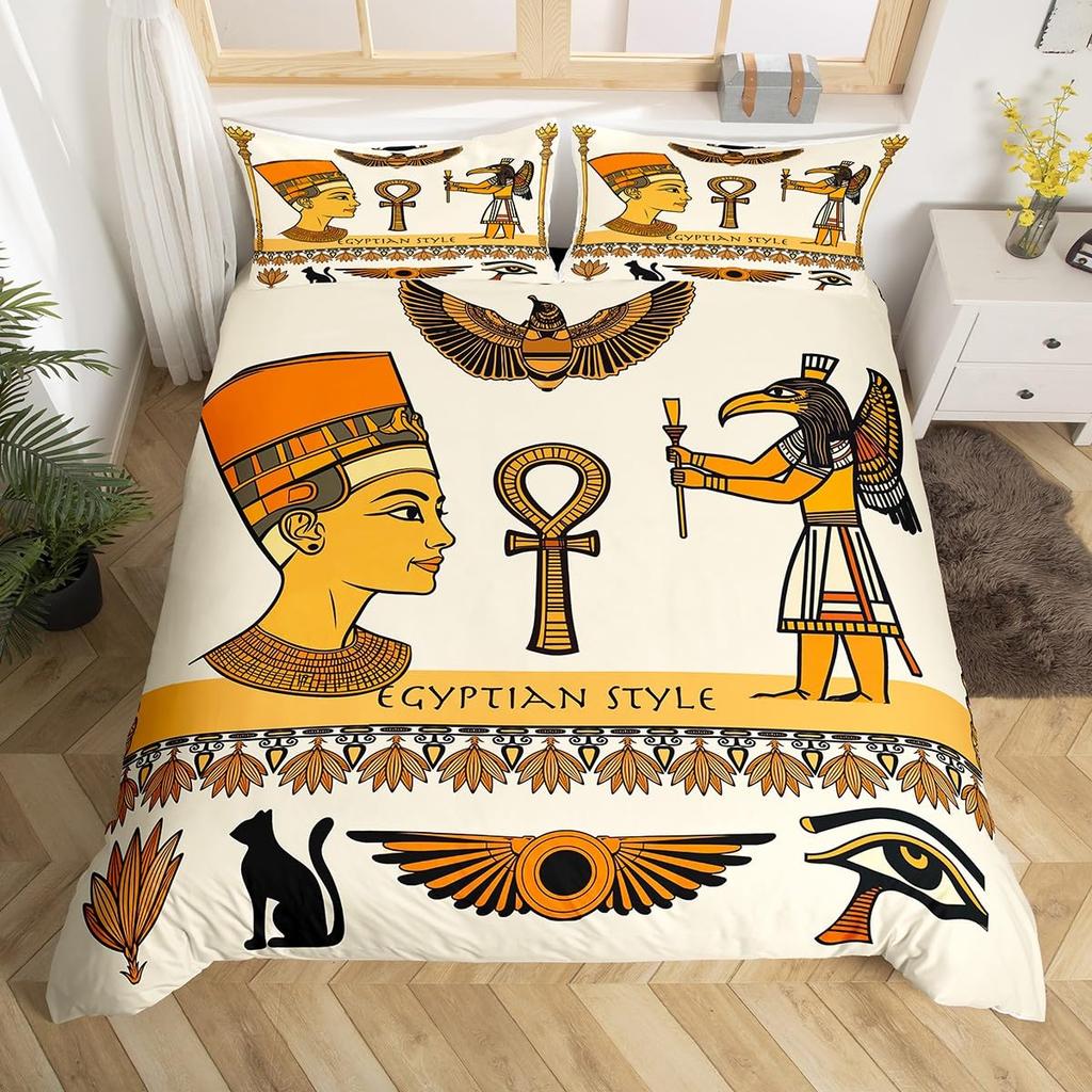 Egypt Pharaoh Duvet Cover Set Egypt Tribal Pattern Bedding Set Pyramid Sphinx Printed Comforter Cover With Zipper 2/3 Pcs Set