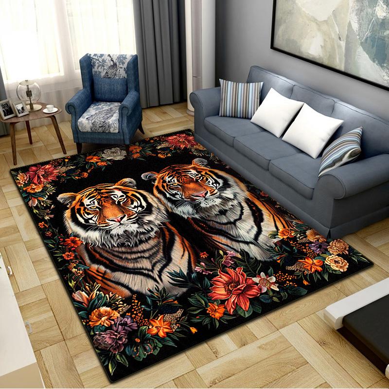 Vintage Tiger Carpet Rug for Living Room Bedroom Home Sofa Decoration,Kids play Non-slip Floor Mat