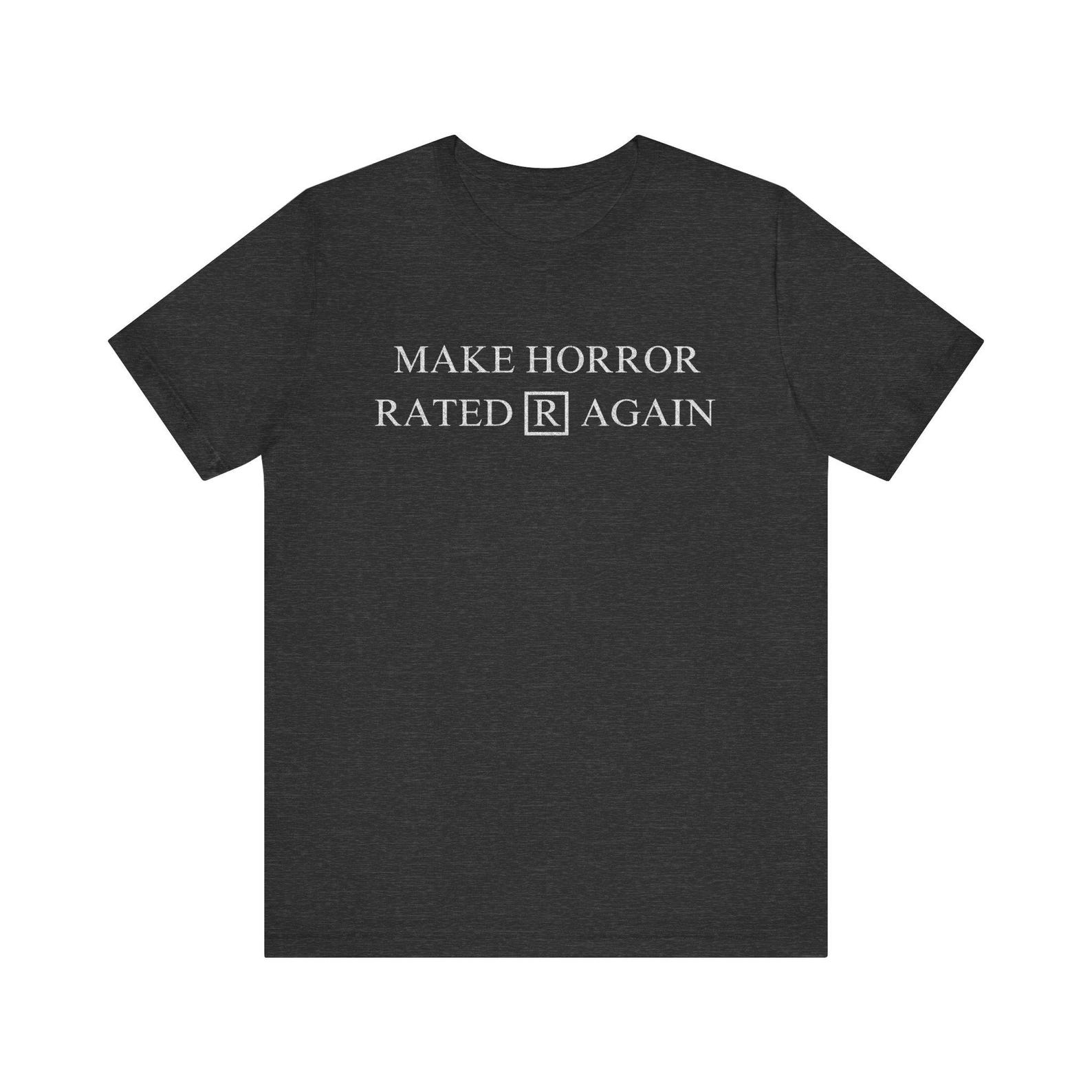 Make Horror Rated R Again T shirt | Funny Retro Horror Movie Tee for Fans M