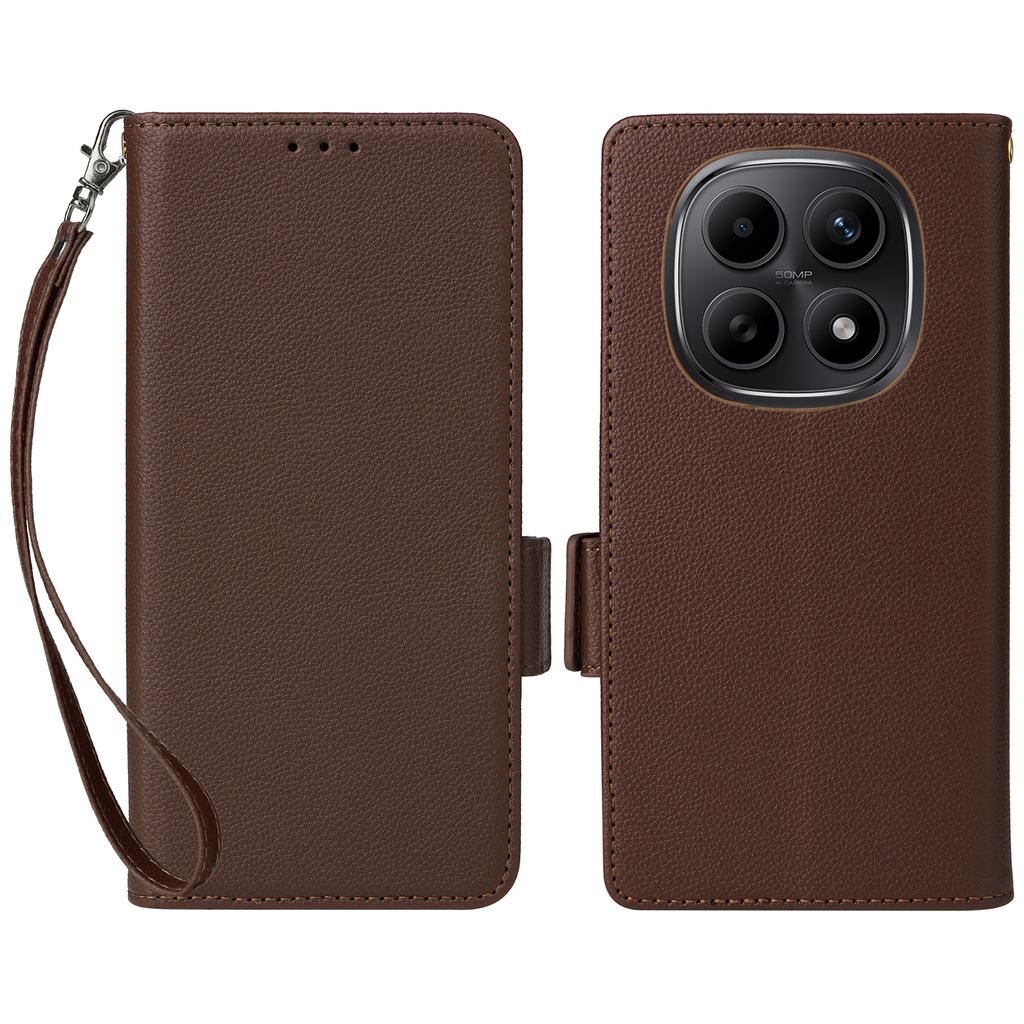 For Xiaomi Poco M8 5G/Redmi Note 15 5G (Global)/Note 15 4G (Global) Case Litchi Texture Wallet Leather Phone Cover with Wrist Strap