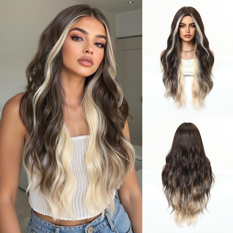 Hot-selling gradual change blond wig long curly hair chemical fiber hair high temperature silk female full headgear wigs factory spot