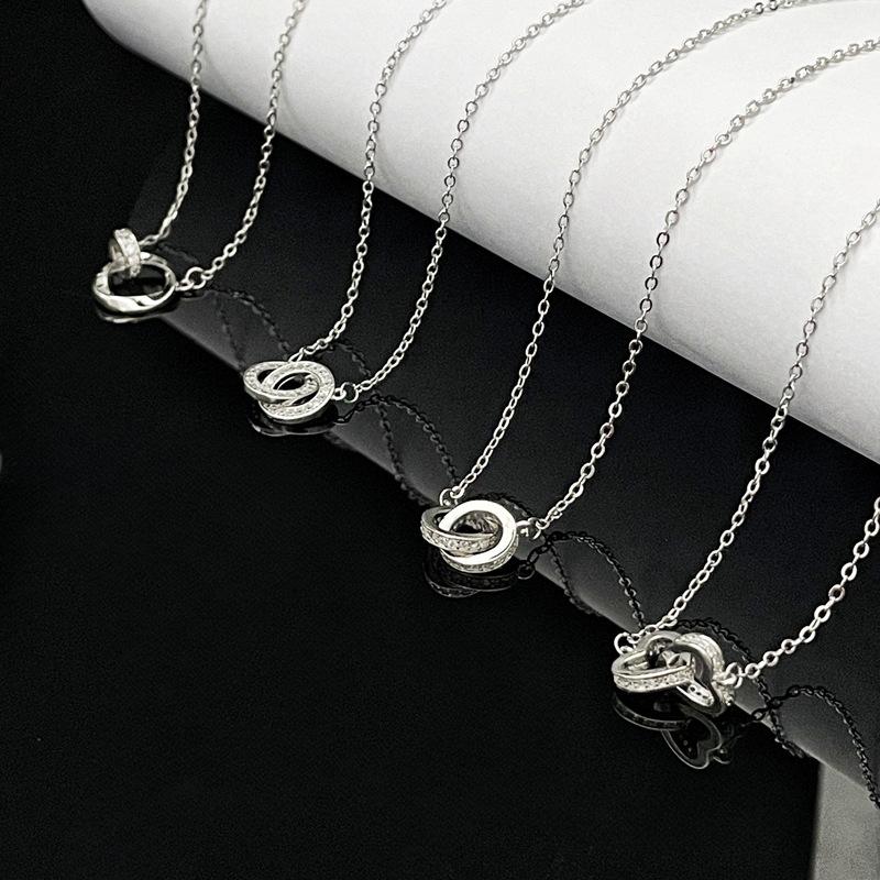 New Double Ring Necklace Women'S Jewelry Pendant French Zircon Clavicle Chain Premium Niche