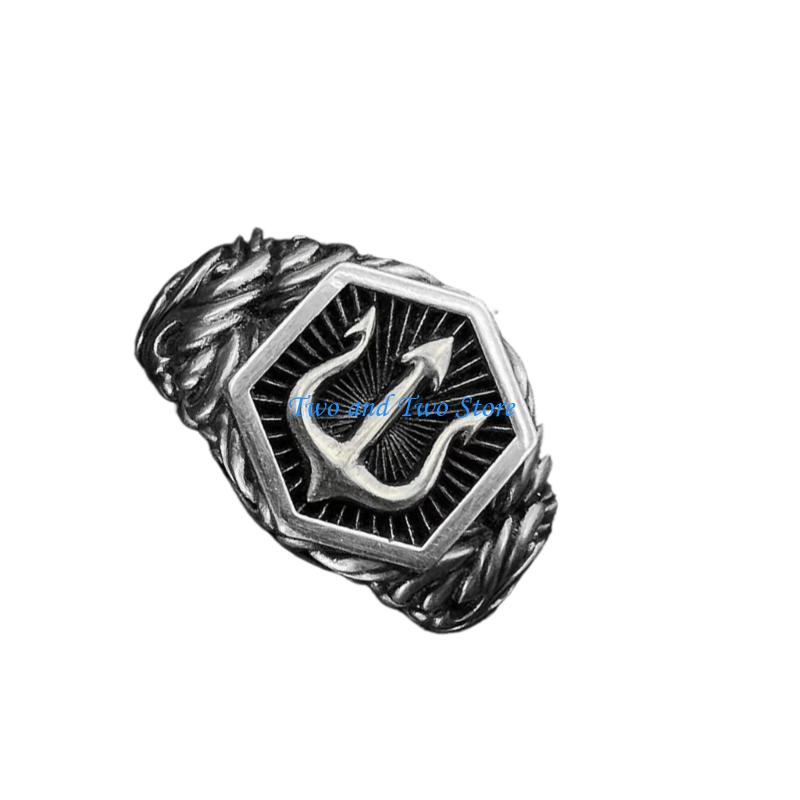 HX6F Poseidon Adjustable Rings Masculine Tridents Designs Alloy Gift For Him