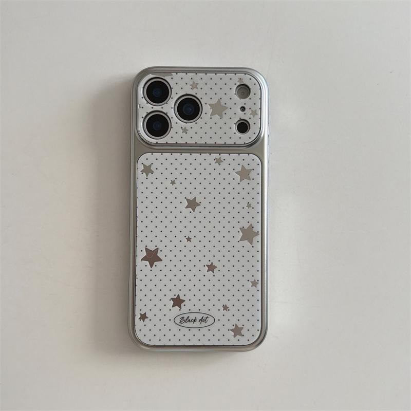 

New 2026 Silver Star Polka Dot Phone Case For iPhone 17 Pro 16 15 14 Pro Max with Electroplated Frame Slim Shockproof Cover For iPhone 15Pro