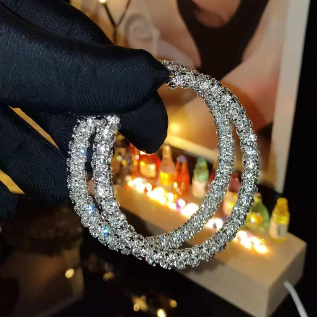Luxury Rhinestone Hoop Earrings: Simple, Fashionable, and Exaggerated Design for Women