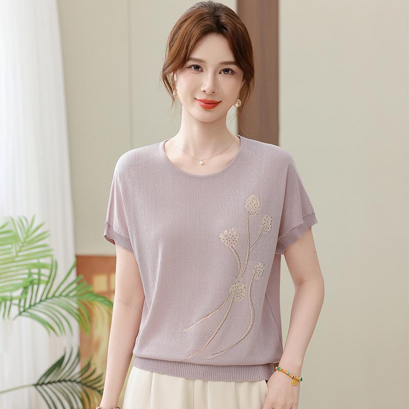 2026 Summer Fashion Knit Top: Age-Defying Short-Sleeve T-Shirt for Middle-Aged & Elderly Women