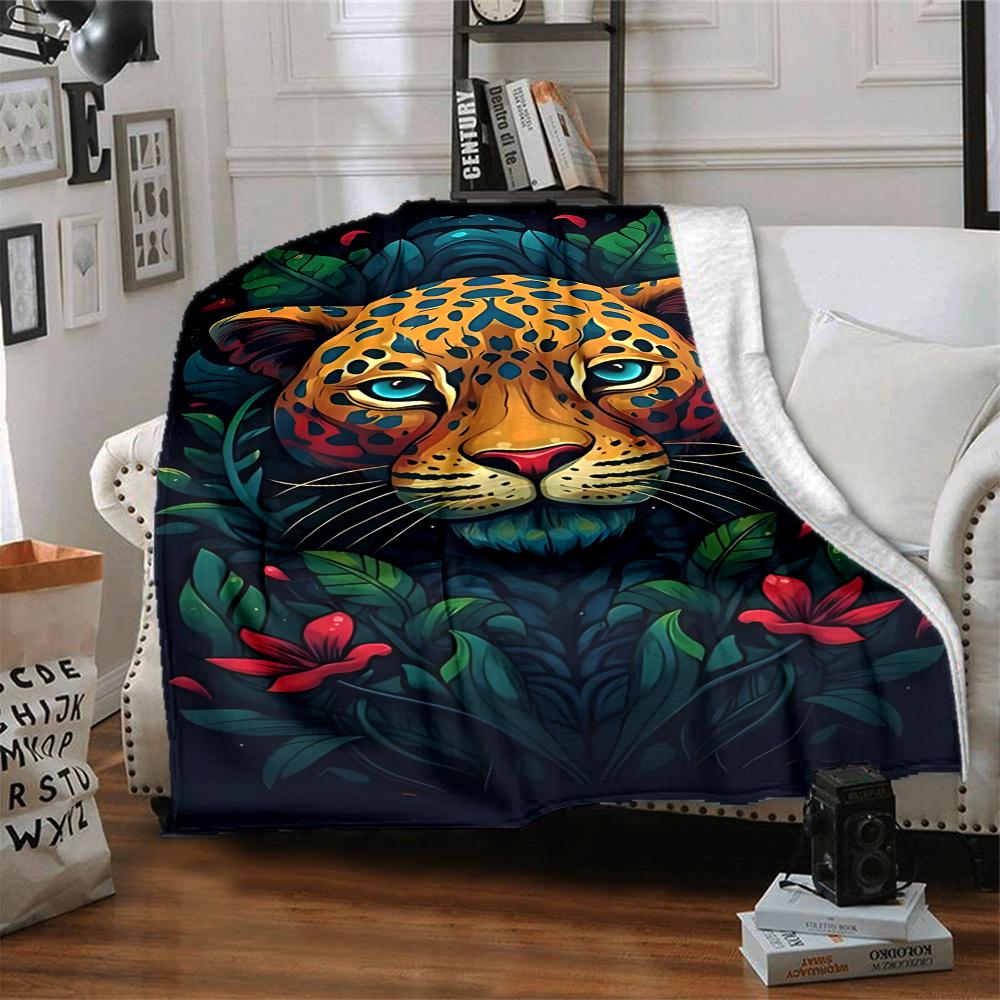 1pc Jaguar Print Soft & Warm Polyester Knit Blanket, Digital Printed, All-Season Throw for Napping, Traveling, Sofa Yy250906017