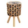 Gourd Grass Plant Stand Flower Pots Holder Stool with 3 Wood Legs Floor Planter Basket Rack for Home or Office Use