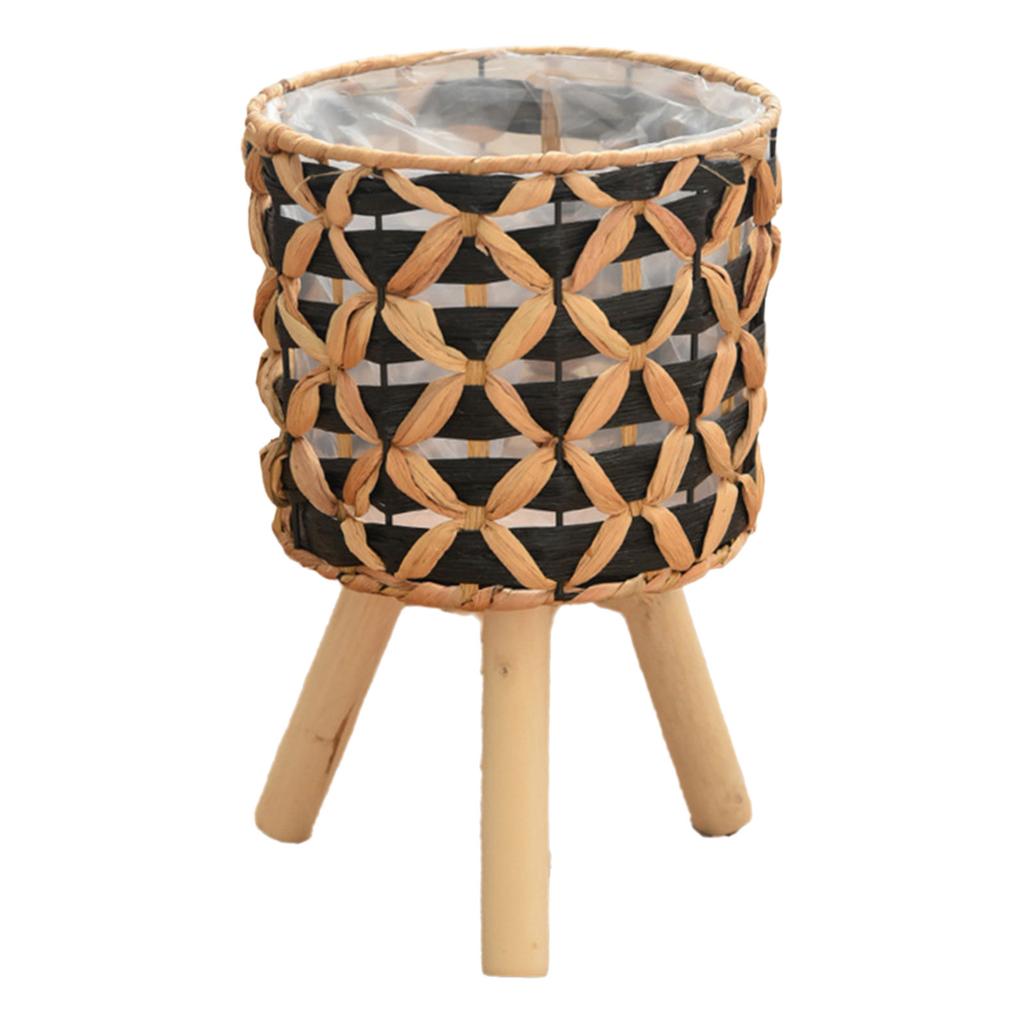 Gourd Grass Plant Stand Flower Pots Holder Stool with 3 Wood Legs Floor Planter Basket Rack for Home or Office Use