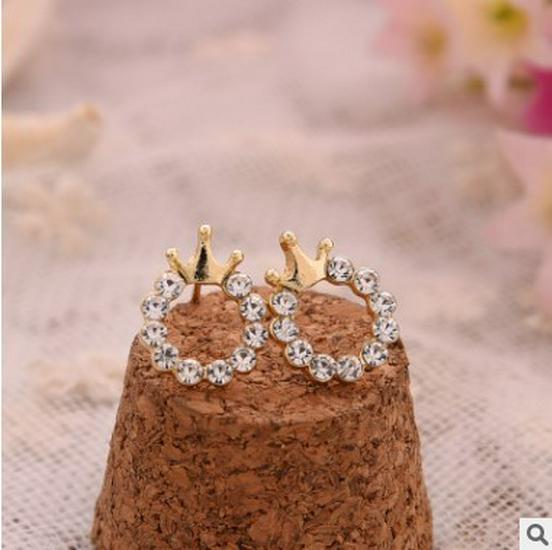 S925 Silver Needle Rhinestone Crown Earrings - Stylish Korean Fashion for Women