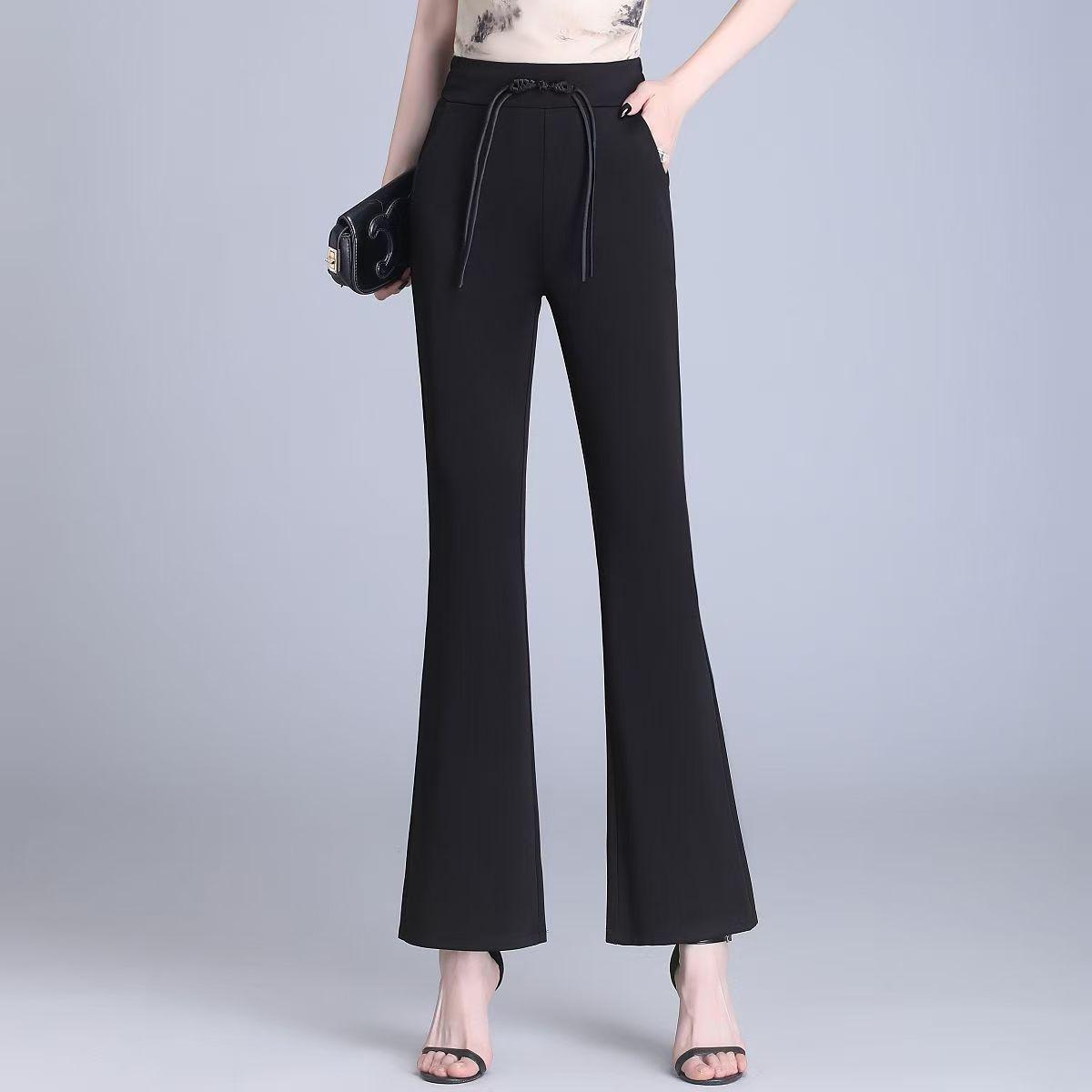 

Women s Petite High-Waisted Chinese Frog Button Micro-Flare Pants - Slimming, Loose, Casual Summer Style 6XL чёрный