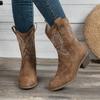 Damskie Plus Size Europejski Amerykański Styl Haftowane Kowbojki Western Nowe Jesienne Botki do Połowy Łydki do Jazdy Konnej Botki Sztyblety Martin