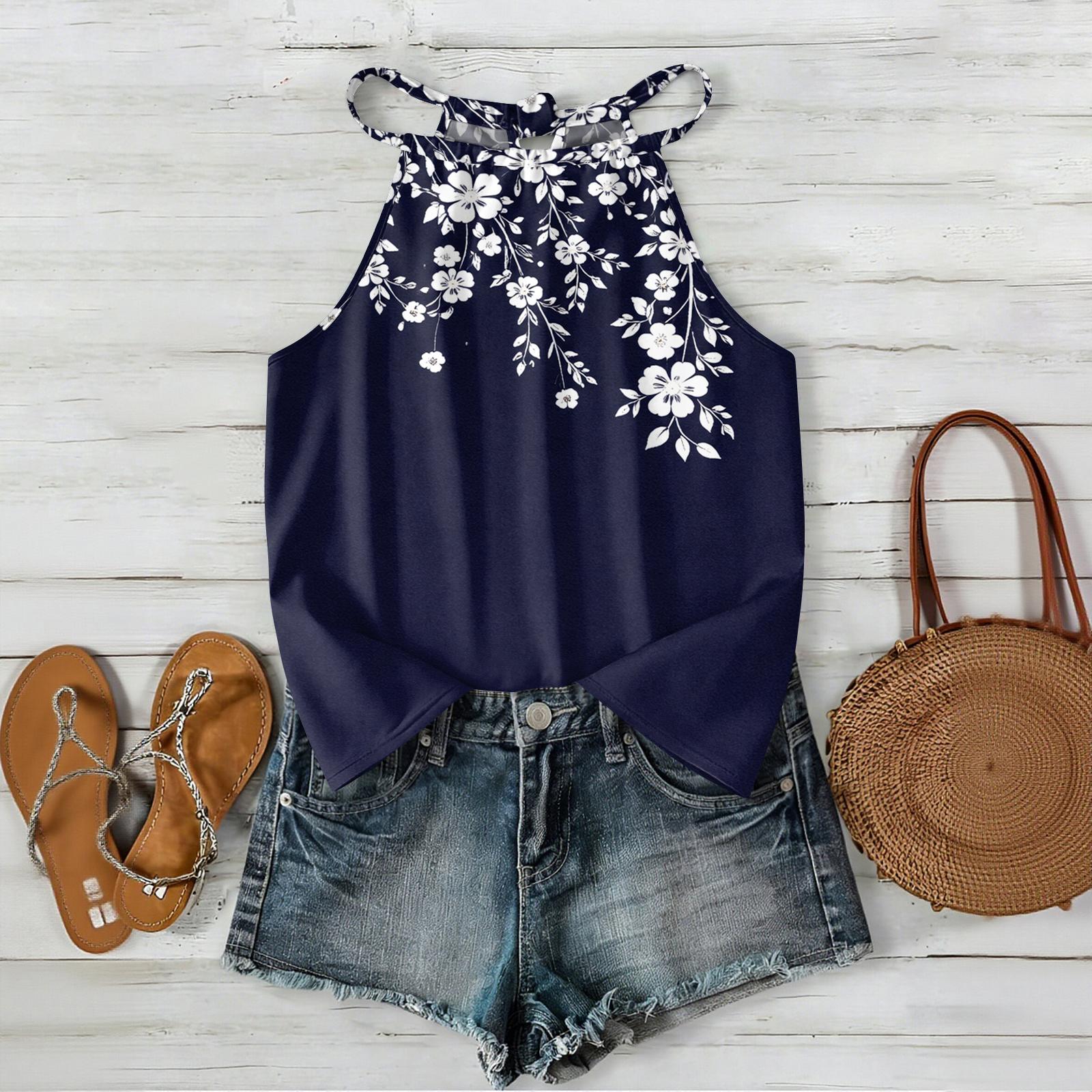 

Bohemian Floral Print Sleeveless Tank Top for Women Lightweight Casual Summer Blouse with Adjustable Straps and Relaxed Fit Suitable for Outdoor Wear S