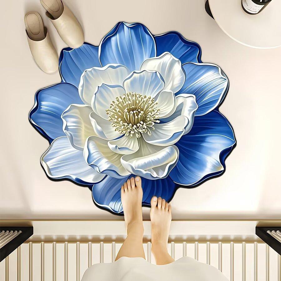 3D Floral Crystal Velvet Floor Mat For Living Room Polyester Fiber Easy To Clean Stain Resistant Decorative Rug For Bedroom And Home Decor