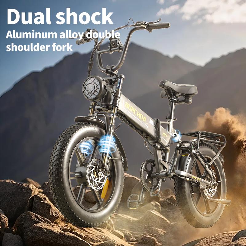 BURCHDA R7 Dubbele Motor Elektrische Fiets 3000W, 48V 20" Dikke Band All-Terrain Ebike voor Volwassenen