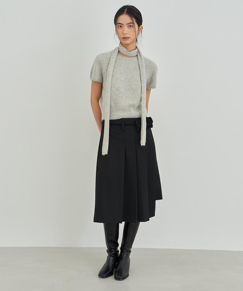 Oeoseoul Pleated Wrap Skirt [Black]